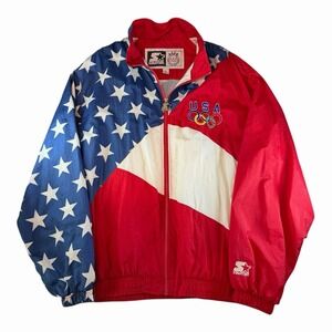Vintage Starter USA Olympics American Flag AOP Embroidered Windbreaker Size XL